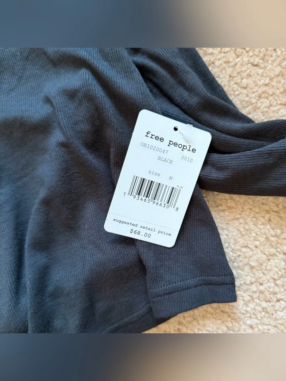 Free people Open-Back velvet Tie-Detail Black Long-Sleeve Top